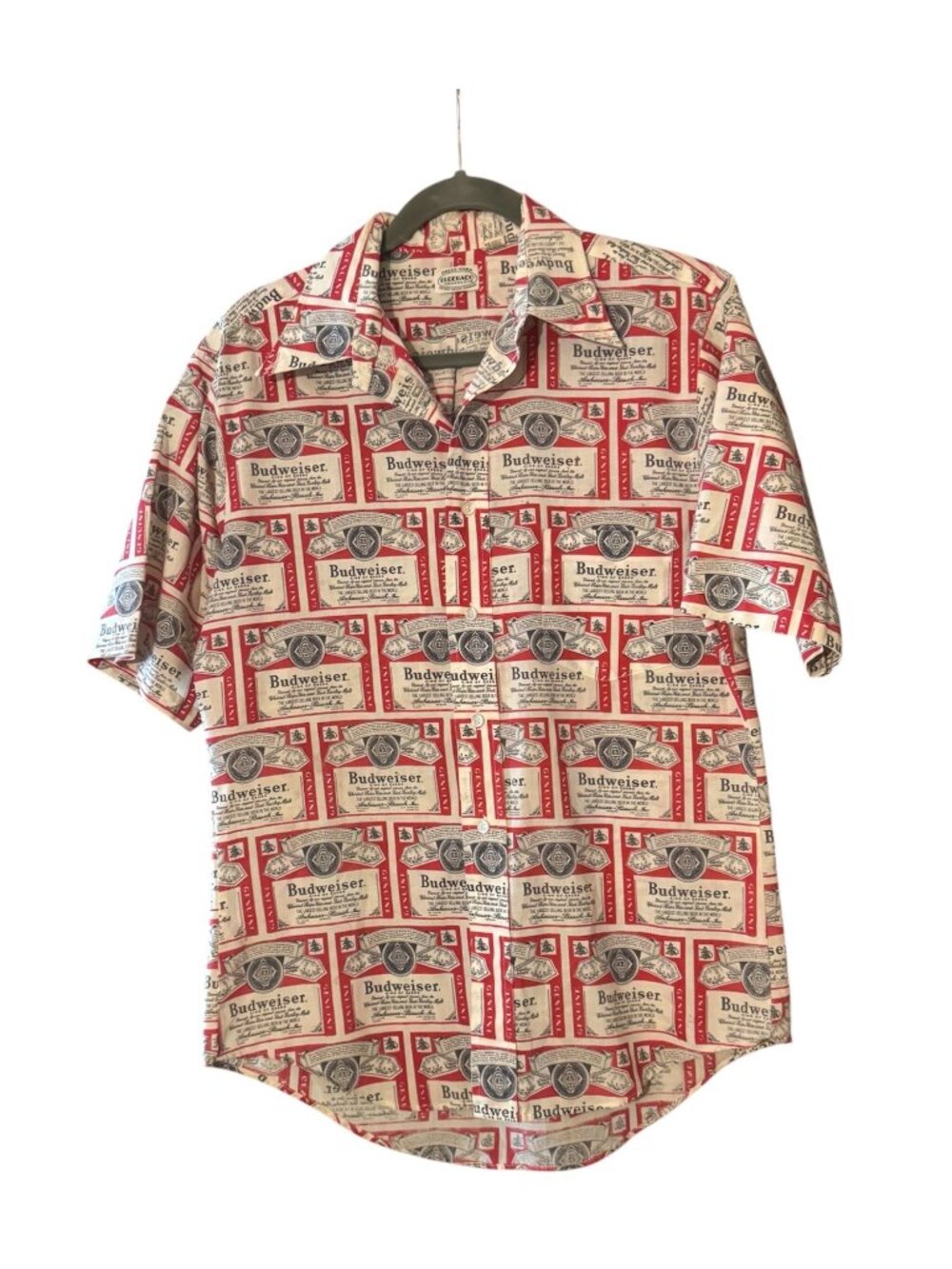 Vintage Budweiser Button Down Shirt Men’s Medium 15-15.5 inch Red Beer Label Pri